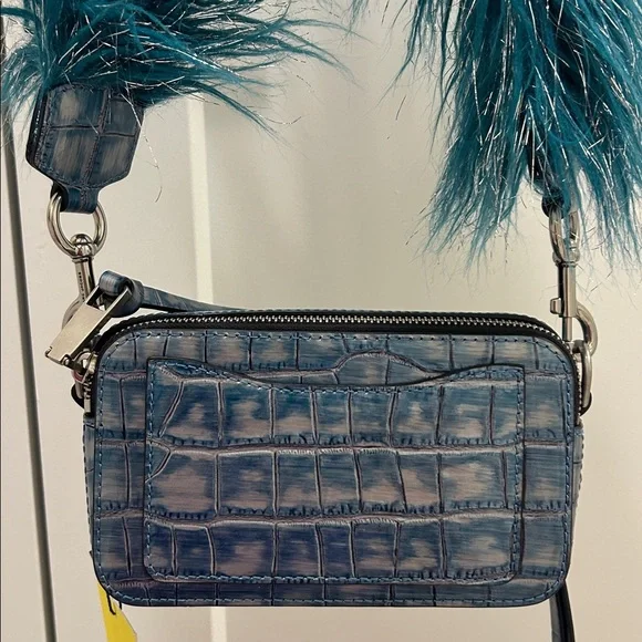 Marc Jacobs (NWT) Snapshot Camera Bag in Blue Croc-Embossed Leather & Faux-Fur - Picture 9 of 17